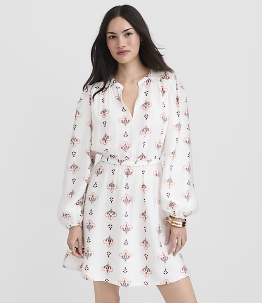 Petite Floral Split Neck Mini Dress