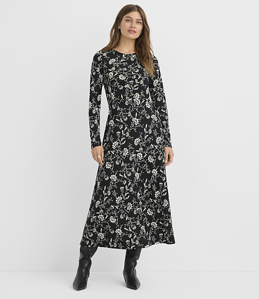 Floral Ruched Bodice Midi Dress