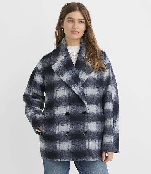 Petite Plaid Cocoon Peacoat