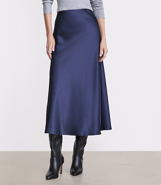 LOFT Versa Satin Bias Midi Skirt