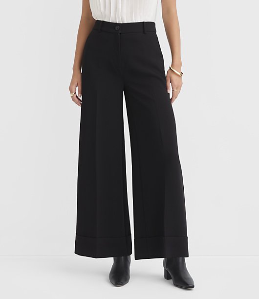 Cuffed Wide Leg Pants in Crepe