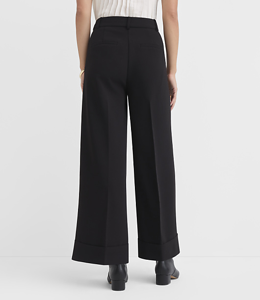 Cuffed Wide Leg Pants in Crepe