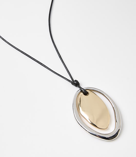 Mixed Metal Cord Pendant Necklace
