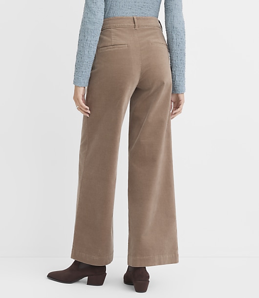 Palmer Wide Leg Pants in Stretch Velvet - Nomad Taupe