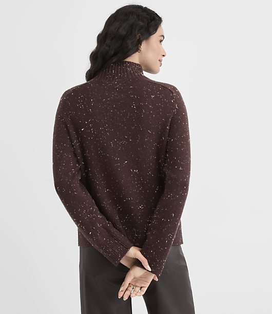 Petite Flecked Saddle Sleeve Mock Neck Sweater