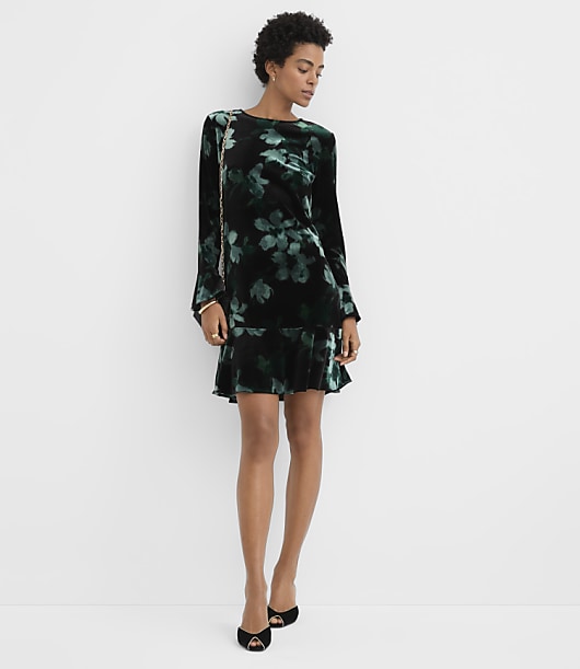 Petite Floral Velvet Mini Flounce Dress