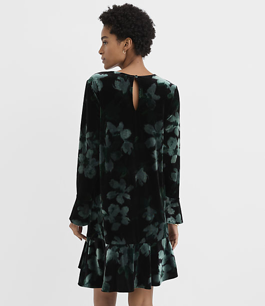 Petite Floral Velvet Mini Flounce Dress