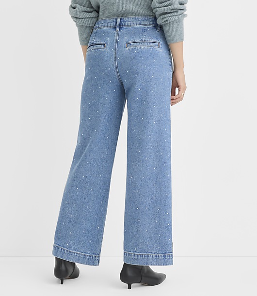 Petite Curvy Palmer Wide Leg Crop Jeans in Sparkle Indigo Wash