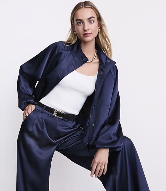 Petite LOFT Versa Satin Bomber Jacket
