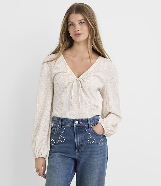 Mosaic Tie V-Neck Blouse
