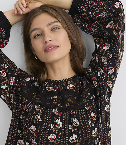 Floral Crochet Trimmed Blouse