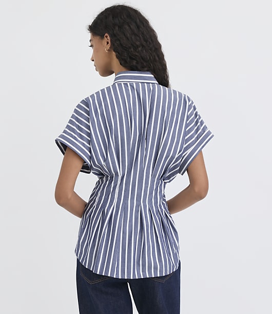 Striped Poplin Pleated Shirt