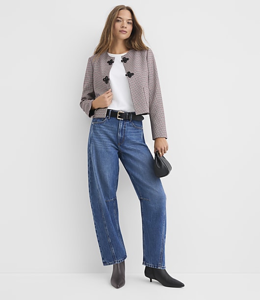Houndstooth Brushed Flannel Collarless Jacket