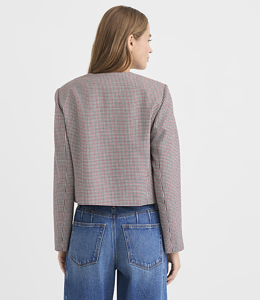 Houndstooth Brushed Flannel Collarless Jacket