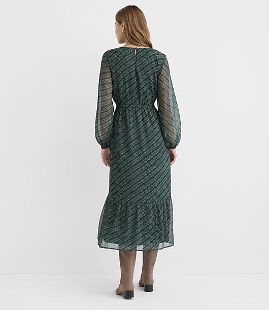 Leafed Flounce Midi Pocket Dress
