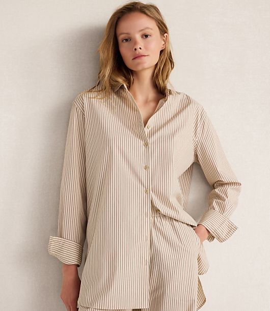 Loft Haven Well Within The Longer Length Daily Shirt in Organic Cotton Poplin Baton Stripe