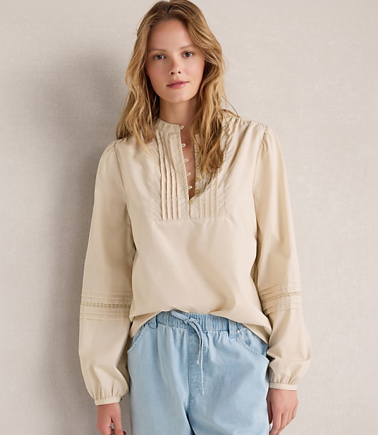 Loft Haven Well Within Organic Cotton Poplin Lace Pintuck Shirt