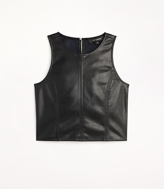 Petite LOFT Versa Topstitched Faux Leather Shell - Black