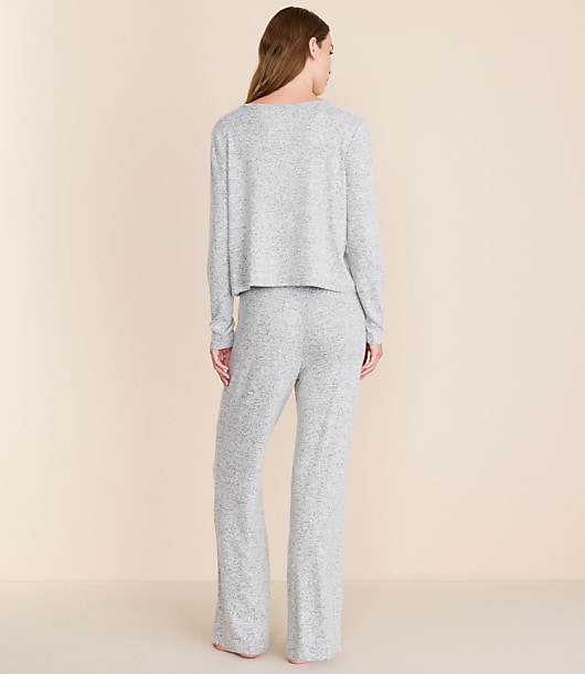 Heathered Henley Wide Leg Pajama Set