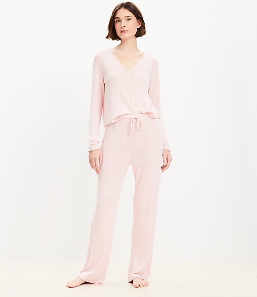 Heathered Henley Wide Leg Pajama Set