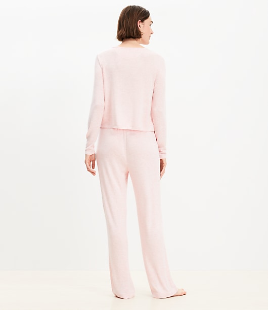 Heathered Henley Wide Leg Pajama Set