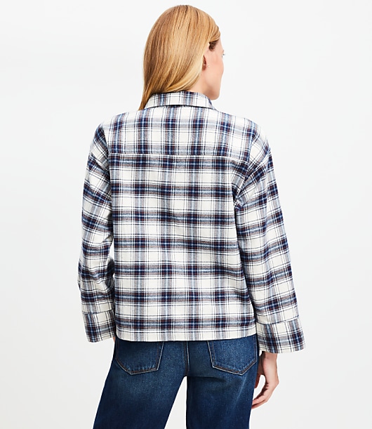 Plaid Flannel V-Neck Pocket Popover