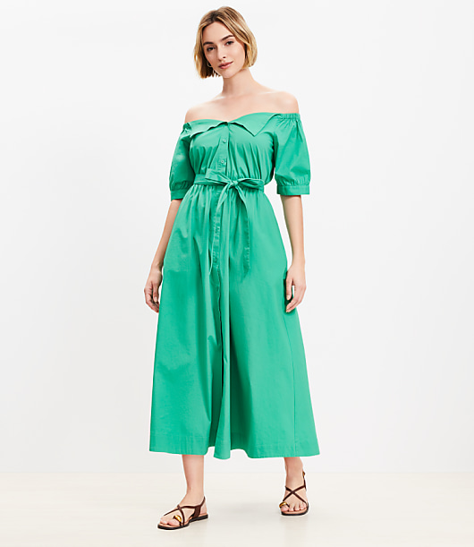 Off The Shoulder Midi Pocket Shirtdress