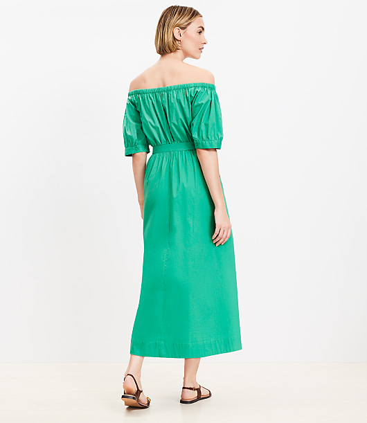 Off The Shoulder Midi Pocket Shirtdress