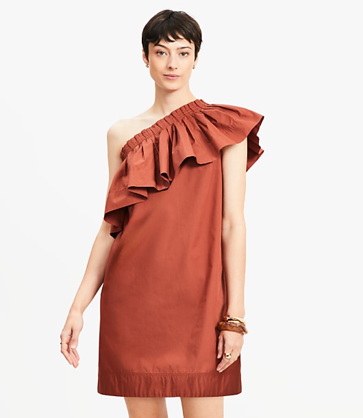 Poplin Ruffle One Shoulder Mini Dress