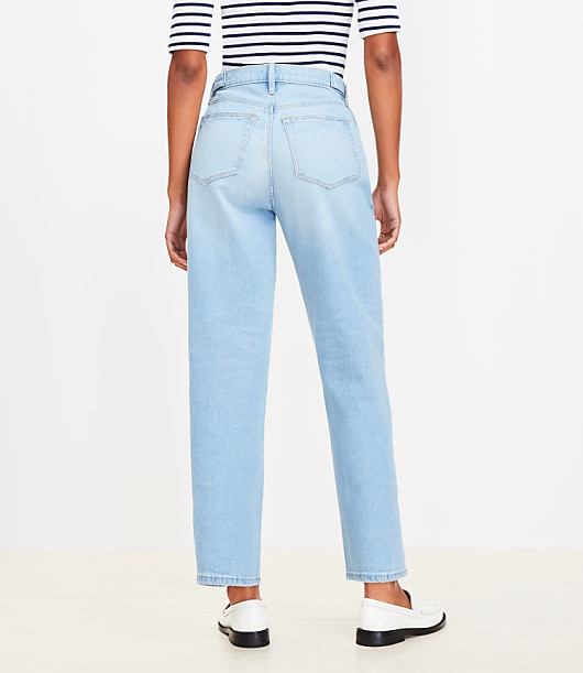 Curvy Tab Waist High Rise Straight Jeans in Bright Mid Indigo Wash