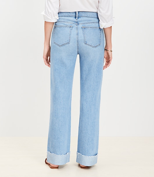 Curvy Flip Cuff High Rise Wide Leg Jeans in Light Wash
