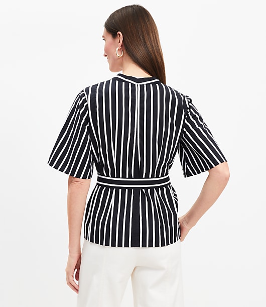 Striped Poplin Pleated Belted Top