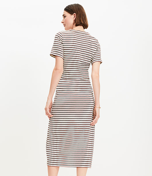 Stripe Ribbed V-Neck Midi Dress