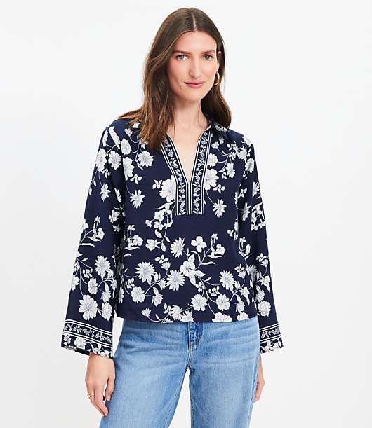 Floral Easy Split Neck Top