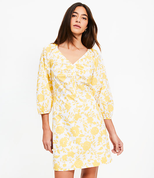 Floral Poplin Shirred Mini Dress