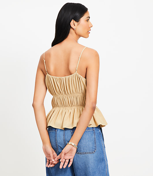 Smocked V-Neck Peplum Cami