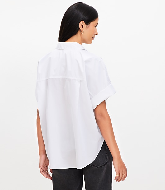 Petite Poplin Henley Dolman Everyday Tunic Shirt