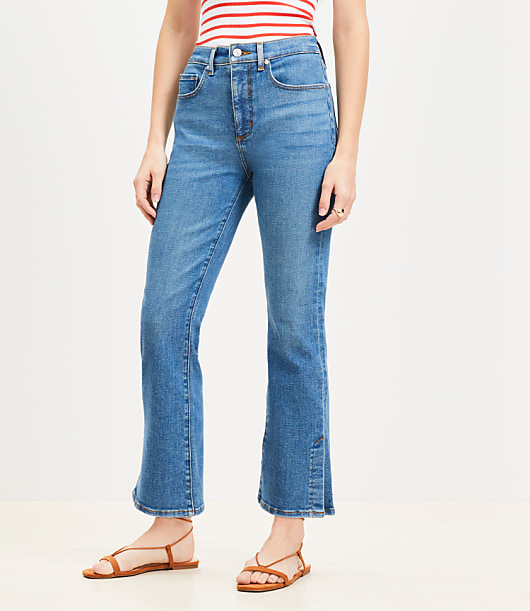 Vent Hem High Rise Kick Crop Jeans in Medium Vintage Indigo Wash