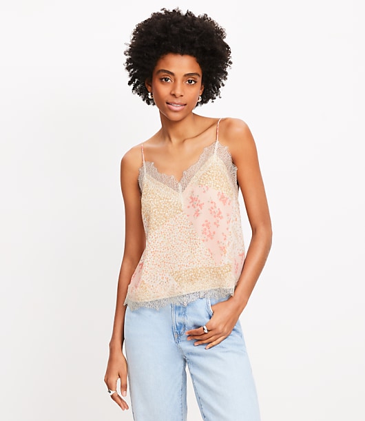 Floral Lace Trim V-Neck Cami