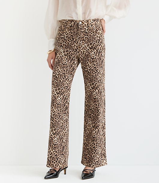 High Rise Wide Leg Jeans in Leopard Print