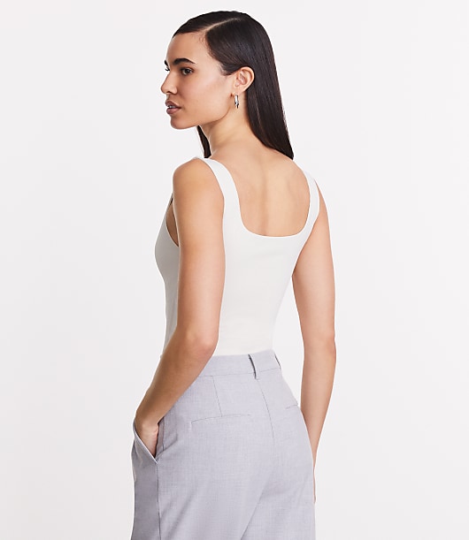 Petite LOFT Versa Ribbed Square Neck Bodysuit