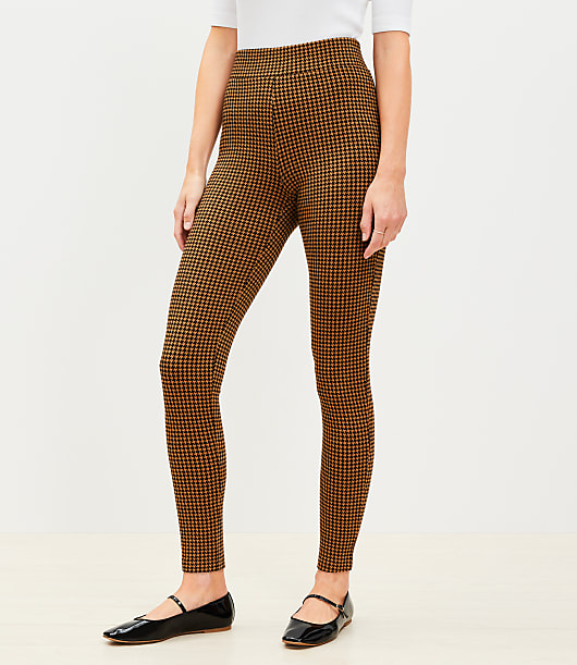 Houndstooth Ponte Leggings - Brown Multi