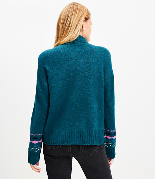 Diagonal Fair Isle Cowl Neck Sweater