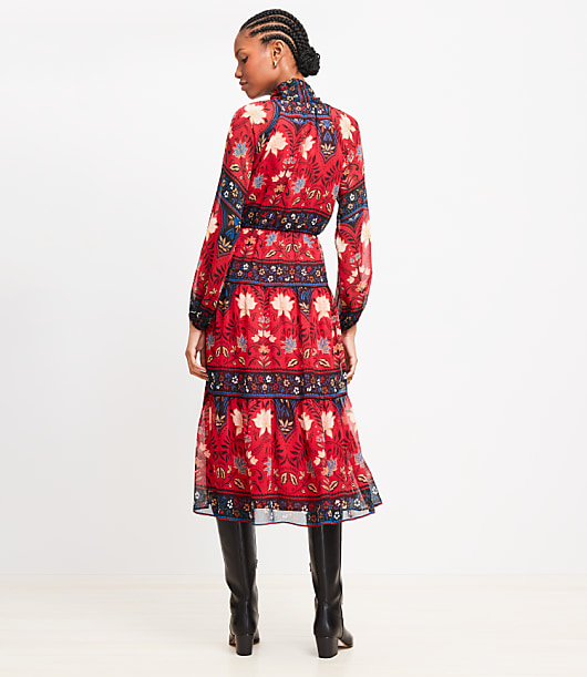 Floral Bow Tiered Midi Dress