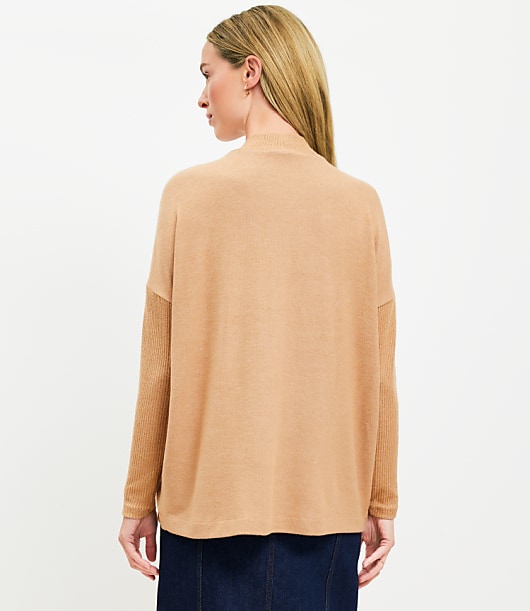 Heathered Ribtrim Jersey Mock Neck Top