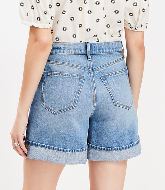 A-Line High Rise Denim Shorts in Vintage Light Indigo Wash