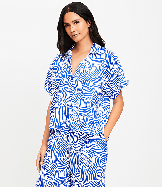 LOFT Beach Spiral Linen Split Neck Top