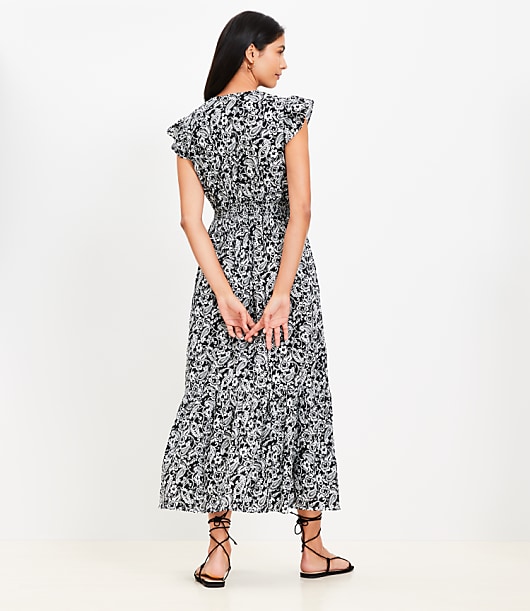 LOFT Beach Paisley Cutout Tiered Maxi Dress