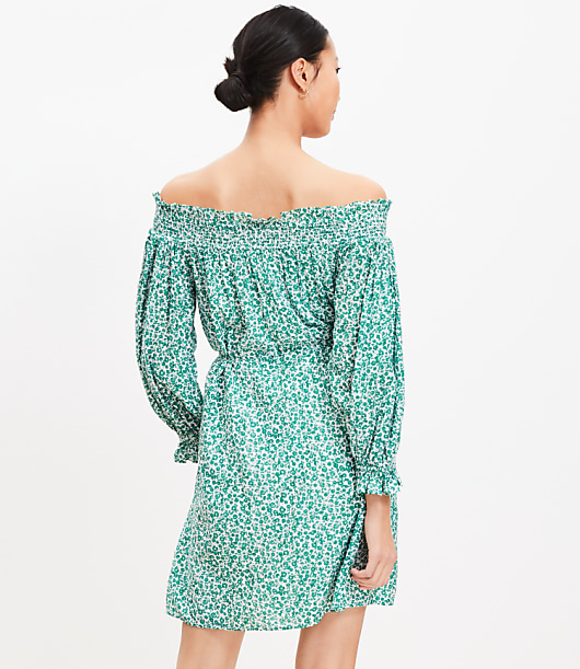 Petite Floral Smocked Off The Shoulder Mini Dress