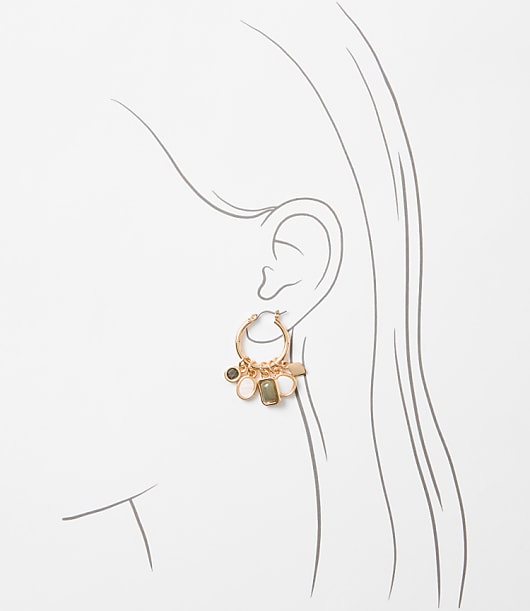 Marbleized Mother Of Pearl Charm Hoop Earrings